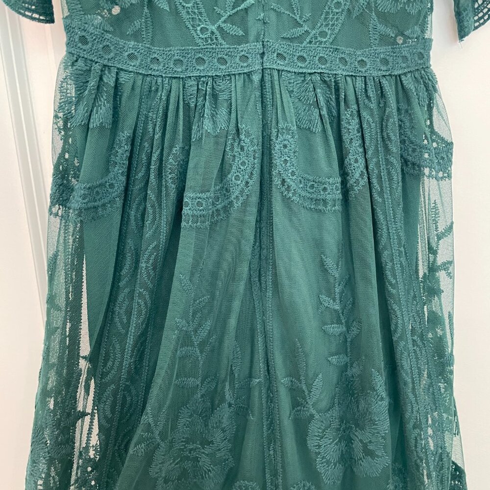 NWT PinkBlush Forest Green Lace Mesh Overlay Maxi Dress size small - Picture 9 of 13